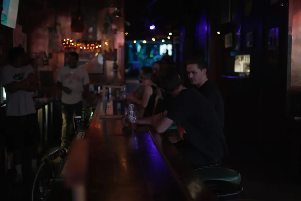 The long wooden bar